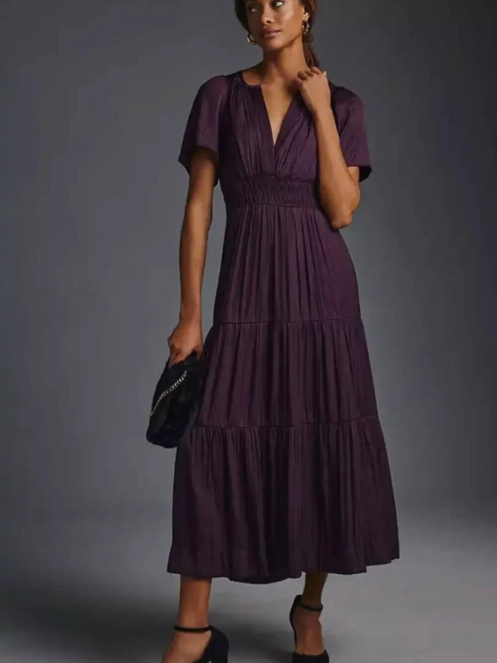 Anthropologie Somerset Satin Maxi Dress, M, Deep Plum